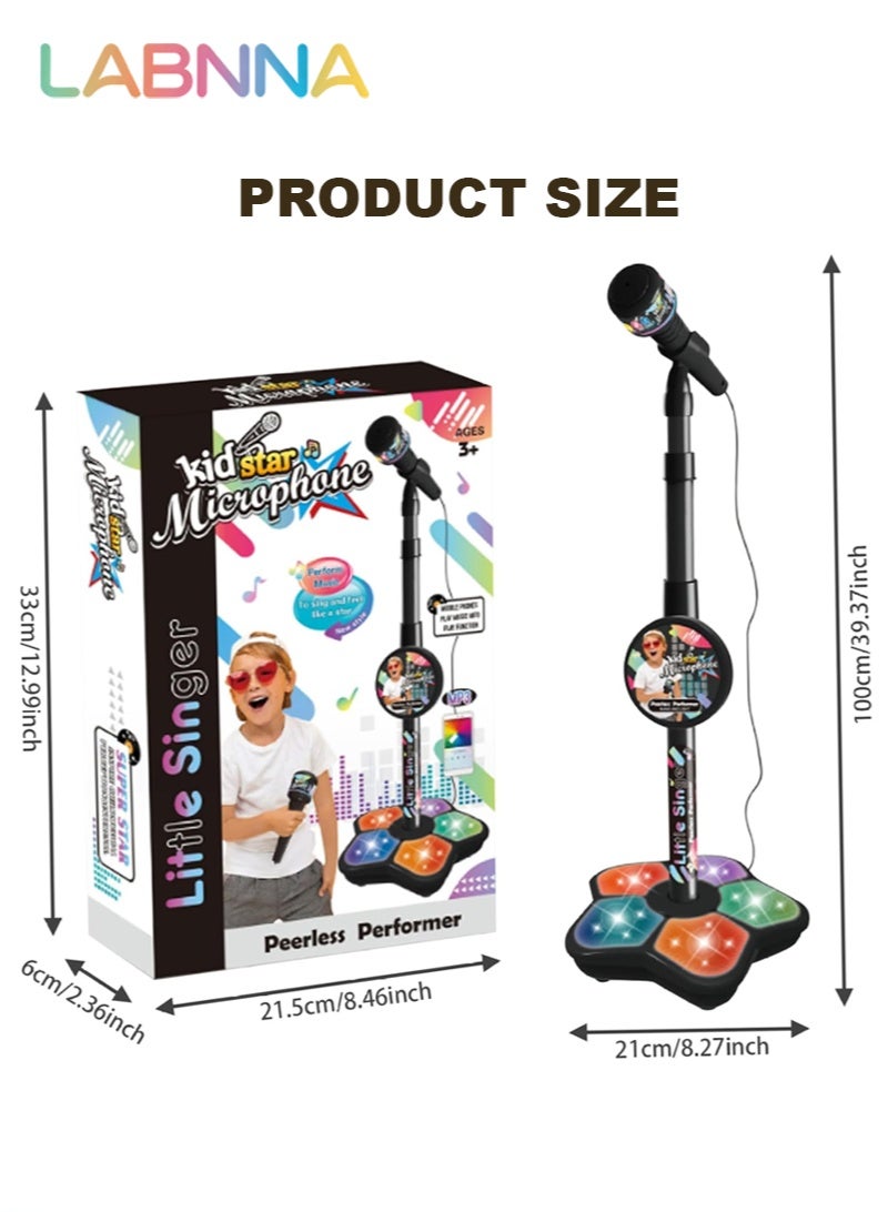 LABNNA جهاز كاريوكي للأطفال مع حامل، جهاز كاريوكي للأطفال، ميكروفون للأطفال مع أضواء مسرحية وامضة وحامل قابل للتعديل، هدية للأطفال من عمر 3 سنوات فما فوق - Image 2